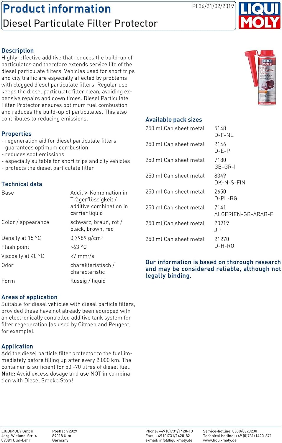 Liqui Moly Diesel Particulate Filter Protector (250 ml can)