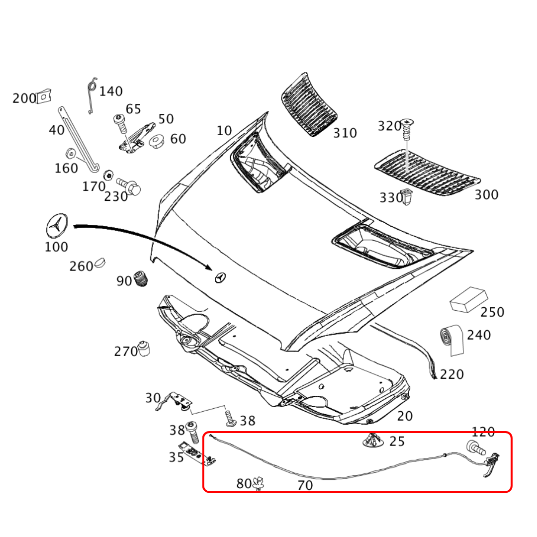 Hood Release Cable for Sprinter 2010 - 2018