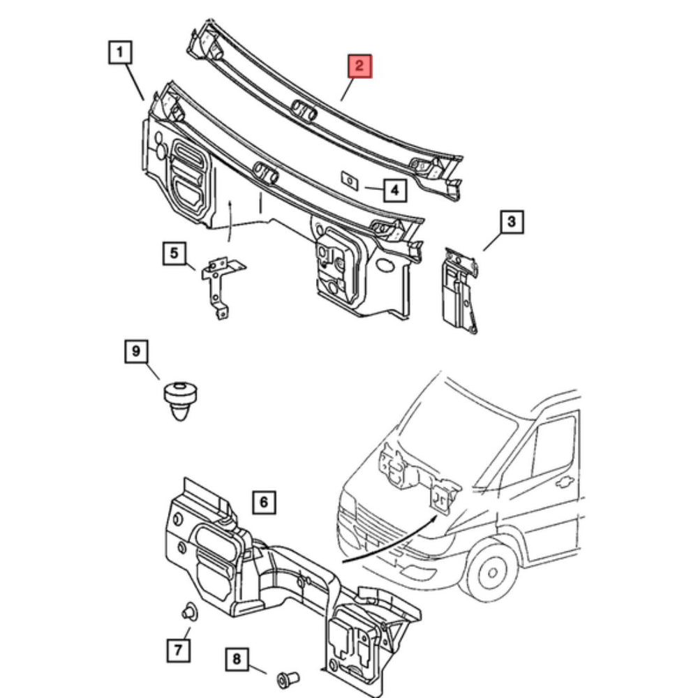 Scuttle Panel Windshield Wiper Cowl (Scuttle Panel) 9016270102 for Sprinter T1N ...